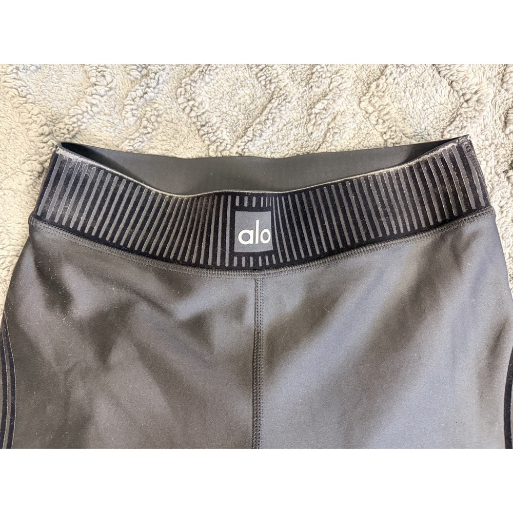 ALO Yoga Airlift High Waist 7/8 Line Up Black Legging Velvet Accents Medium M